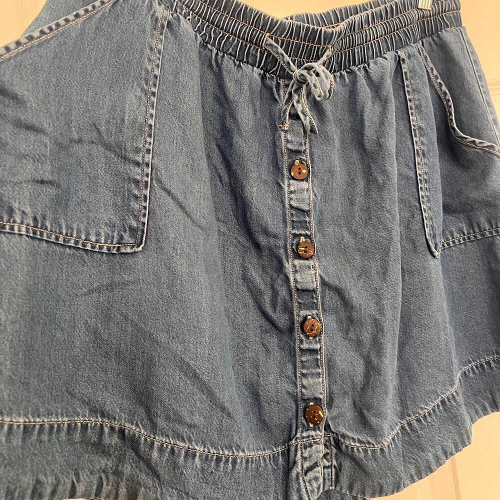 Universal Thread Denim Skirt Size L Blue Button Front Drawstring Pockets
